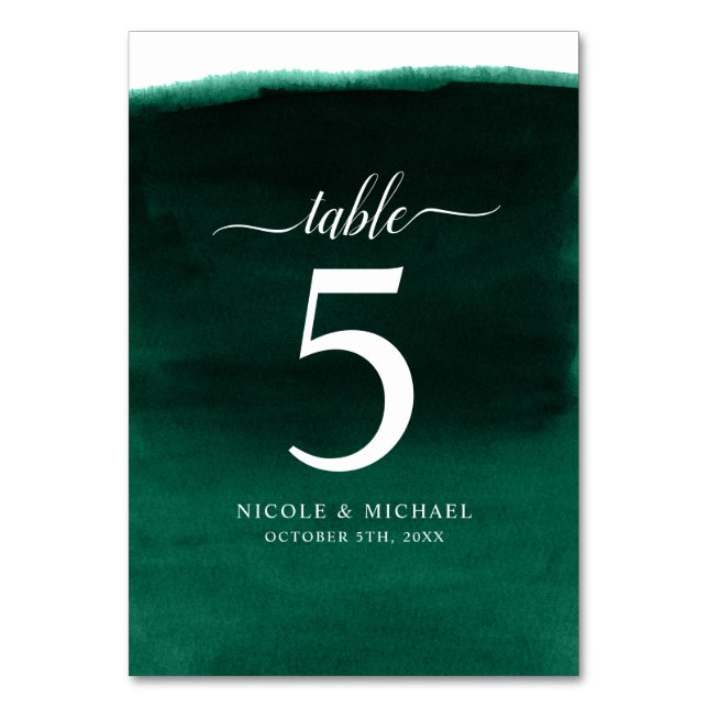 Tarjeta De Mesa Boda de color verde esmeralda (Anverso)