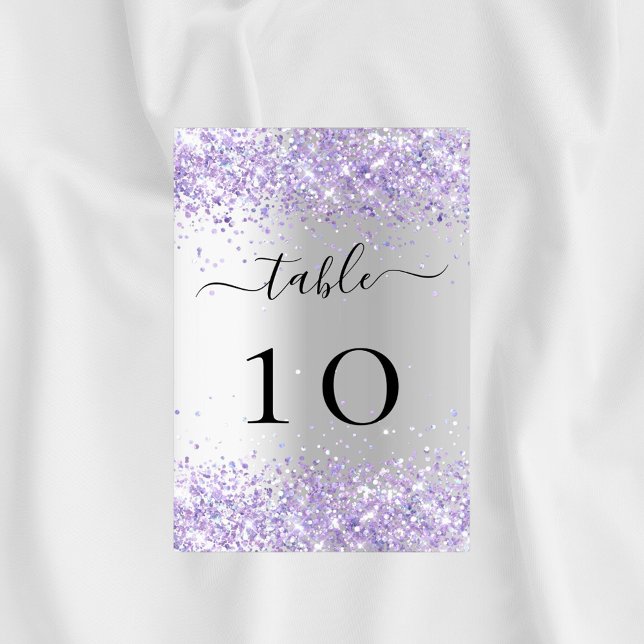 Tarjeta De Mesa Boda de confeti de lavanda violeta plateada (Subido por el creador)