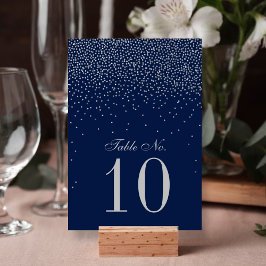 Tarjeta De Mesa Boda de Confetti Azul y Glam Plata de Marina