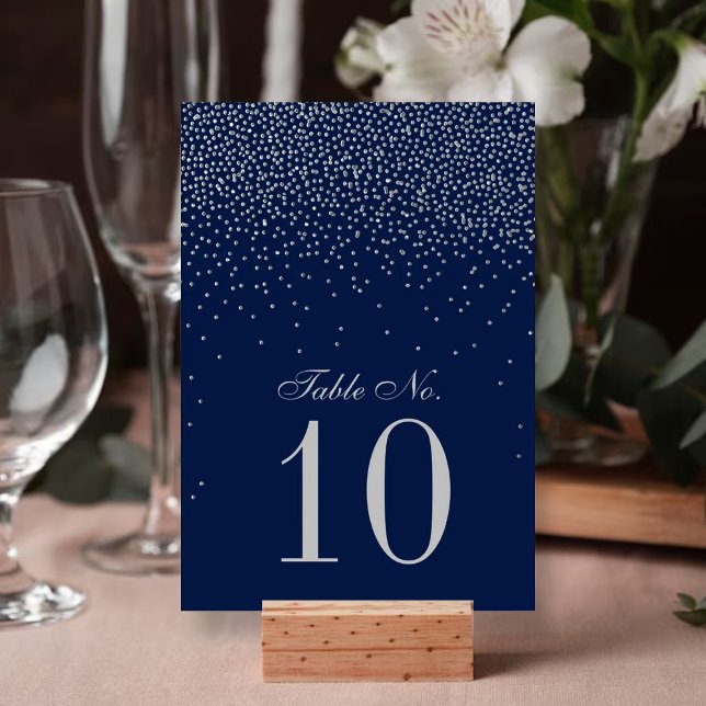 Tarjeta De Mesa Boda de Confetti Azul y Glam Plata de Marina (Subido por el creador)