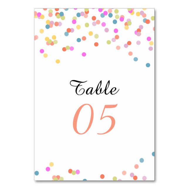 Tarjeta De Mesa Boda de Confetti Festivo Moderno Número de tabla (Anverso)