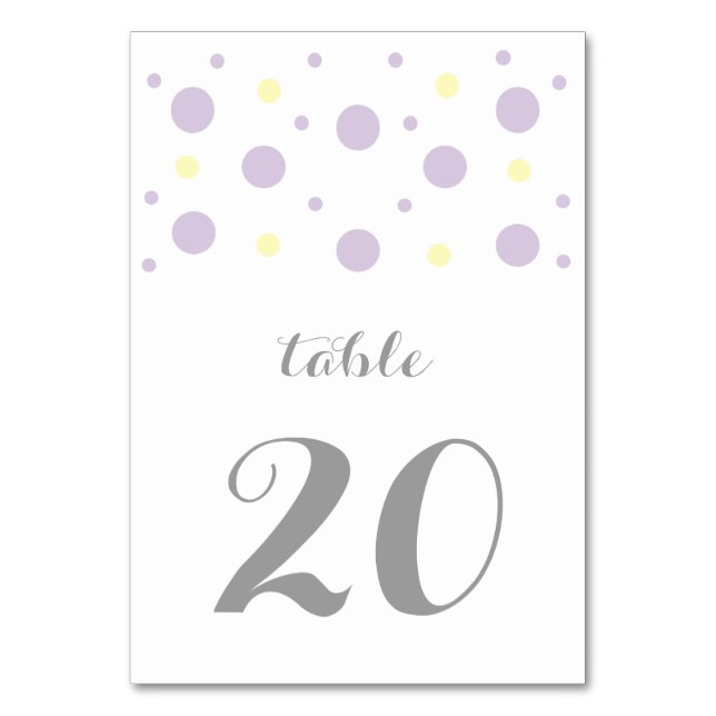 Tarjeta de mesa Boda de confetti morado amarillo (Anverso)