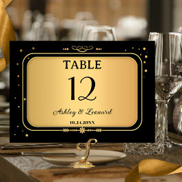 Tarjeta De Mesa Boda de Confetti Oro Negro Festividad
