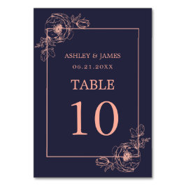 Tarjeta De Mesa Boda de contorno floral de oro Rosa azul de la Mar