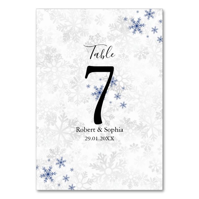 Tarjeta De Mesa Boda de copo de nieve de invierno (Anverso)
