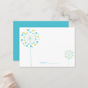 Tarjeta De Mesa Boda de Corazones de Amor de Flores de Dandelion T