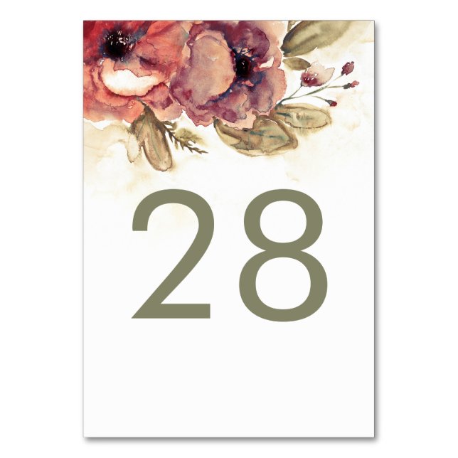 Tarjeta De Mesa Boda de cosecha acuarela floral (Anverso)