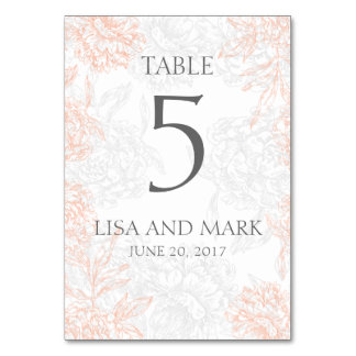 Tarjeta De Mesa Boda de cosecha de coral gris floral