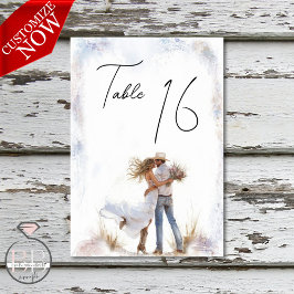 Tarjeta De Mesa Boda de Cowboy Rústico de Acuarela