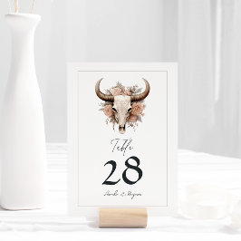 Tarjeta De Mesa Boda de cráneo de vaca floral rústica