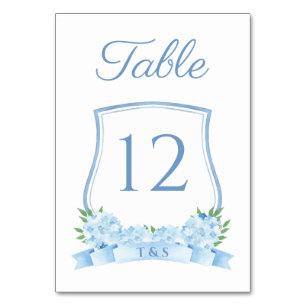 Tarjeta De Mesa Boda de Crest de Hortensia Azul Polvoriento Atempo