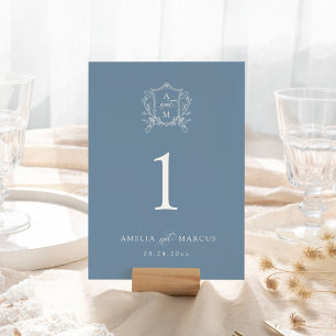 Tarjeta De Mesa Boda de Crest Vintage Azul Polvoriento