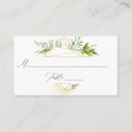 Tarjeta De Mesa Boda de cristal geométrico de acuarela y vegetació
