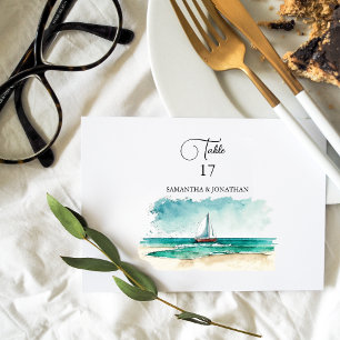 Tarjeta De Mesa Boda de crucero, acuarela minimalista moderna