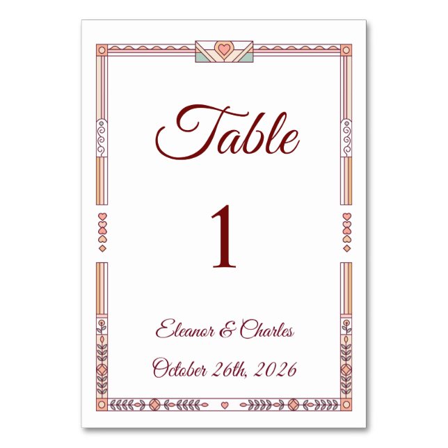Tarjeta De Mesa Boda de Cuento de Art Deco (Anverso)