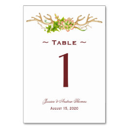Tarjeta De Mesa Boda de Cuerna Rústica y Flores Silvestres