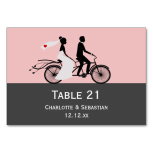 Tarjeta De Mesa Boda De Cute Tandem Bike Bride Y Groom