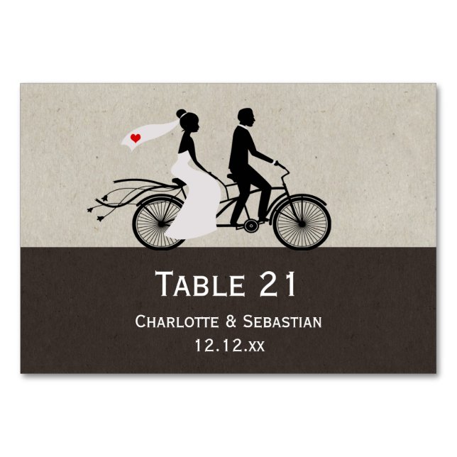 Tarjeta De Mesa Boda De Cute Tandem Bike Bride Y Groom (Anverso)