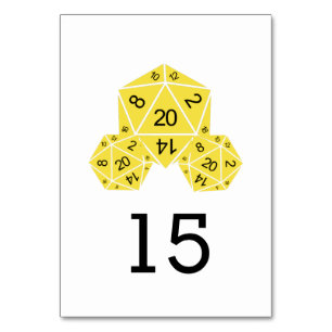 Tarjeta de mesa Boda de dados D20 amarillo