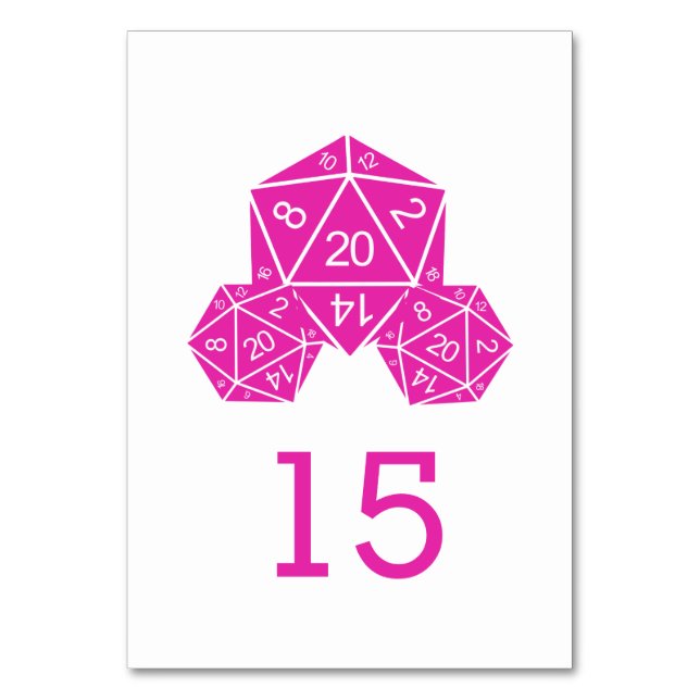 Tarjeta de mesa Boda de dados D20 rosa (Anverso)