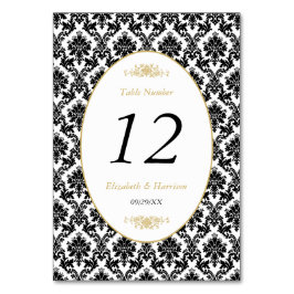 Tarjeta De Mesa Boda de Damasco Blanco y Negro de Oro Vintage