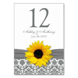 Tarjeta De Mesa Boda de Damasco de Gris Amarillo Giral
