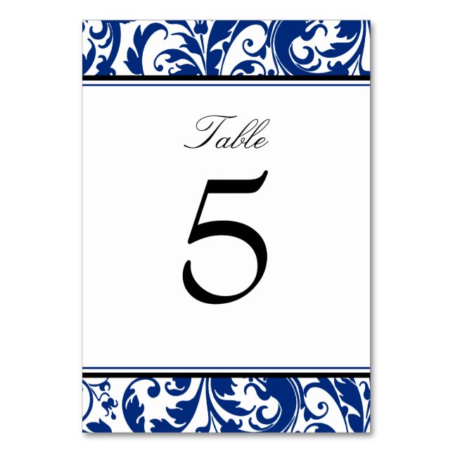 Tarjeta De Mesa Boda de Damasco de Natación Azul y Negra (Anverso)