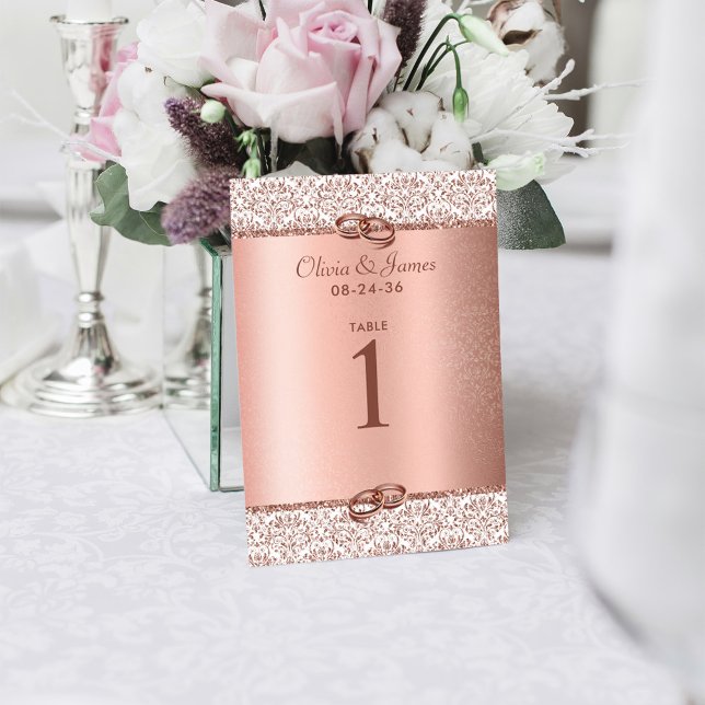 Tarjeta De Mesa Boda de Damask Purpurina metálico elegante Rosa de (Subido por el creador)