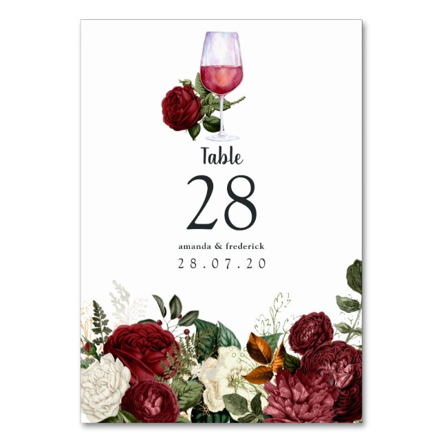 Tarjeta De Mesa Boda de degustación de vino floral de Borgoña (Anverso)