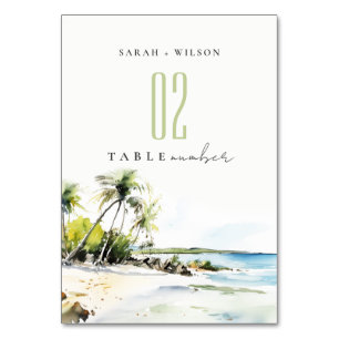 Tarjeta De Mesa Boda de destino acuarela costera tropical
