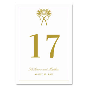 Tarjeta De Mesa Boda de destino tropical de palmeras nubladas