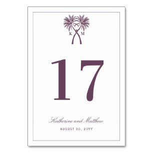 Tarjeta De Mesa Boda de destino tropical de palmeras nubladas