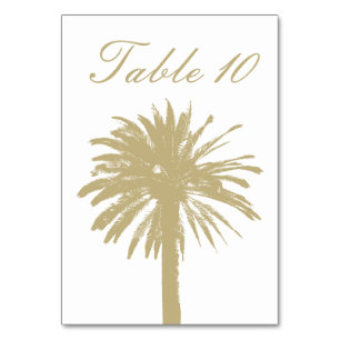 Tarjeta De Mesa Boda de dibujo de palmeras color arena dorada