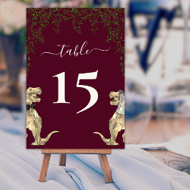 Tarjeta De Mesa Boda de dinosaurios Foliage Burgundy & Cream