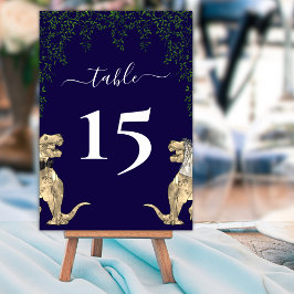Tarjeta De Mesa Boda de dinosaurios Foliage Marina Azul y Blanco