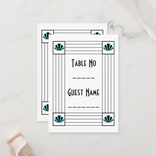 Tarjeta De Mesa Boda de diseño Art Deco Azul (Anverso/Reverso In Situ)