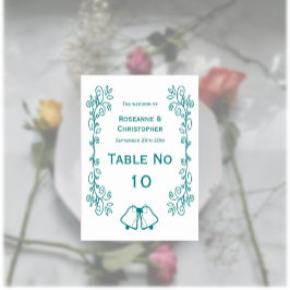 Tarjeta De Mesa Boda de diseño de trabajo de Bells verde azuladas