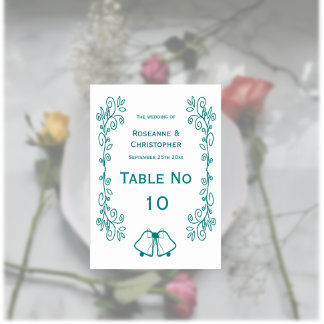 Tarjeta De Mesa Boda de diseño de trabajo de Bells verde azuladas