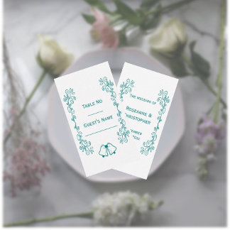 Tarjeta De Mesa Boda de diseño de trabajo de Bells verde azuladas