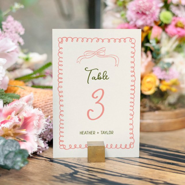 Tarjeta De Mesa Boda de diversión francesa rosa y verde dibujado a (Subido por el creador)