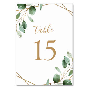 Tarjeta De Mesa Boda de ecología de eucalipto geométrico de oro