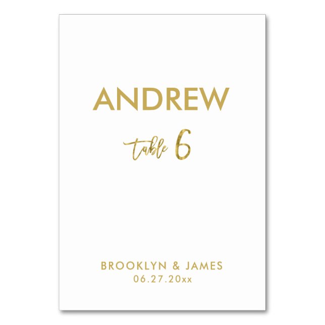 Tarjeta De Mesa Boda de efectos de Relieve metalizado dorado Tarje (Anverso)