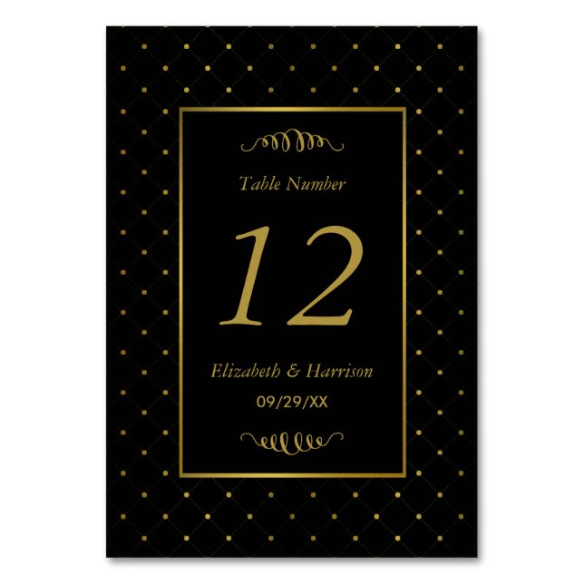 Tarjeta De Mesa Boda de efectos modernos en negro y Relieve metali (Anverso)