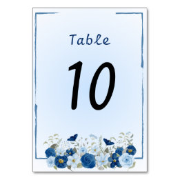 Tarjeta De Mesa Boda de Elegancia Botánica Azul