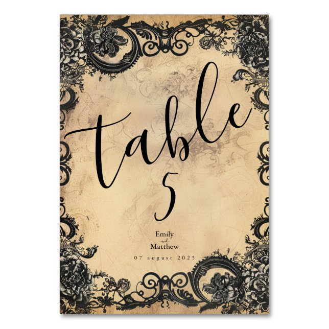 Tarjeta De Mesa Boda de Elegancia Gótica de Victoria (Anverso)