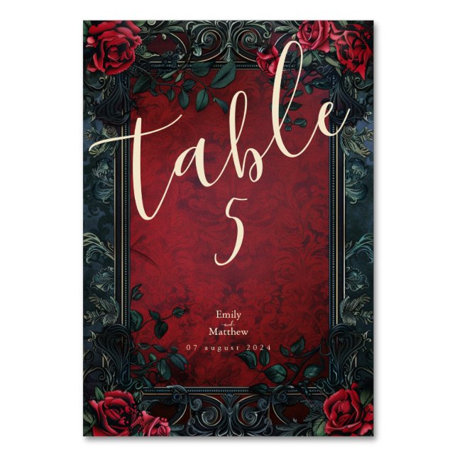 Tarjeta De Mesa Boda de Elegancia Gótica de Victoria (Anverso)