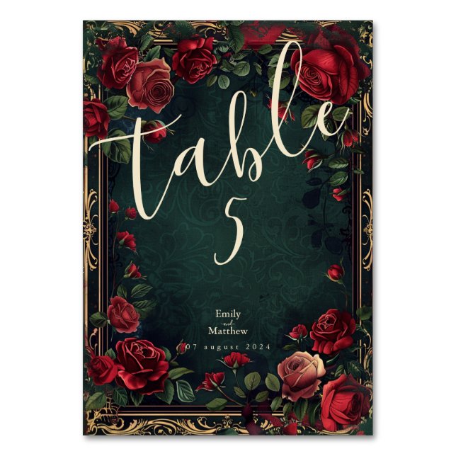 Tarjeta De Mesa Boda de Elegancia Gótica de Victoria (Anverso)