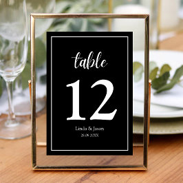 Tarjeta De Mesa Boda de Elegancia Moderna en Blanco y Negro