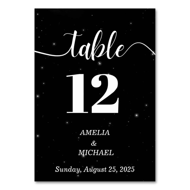 Tarjeta De Mesa Boda de Elegancia Moderna Específico Blanco y Negr (Anverso)
