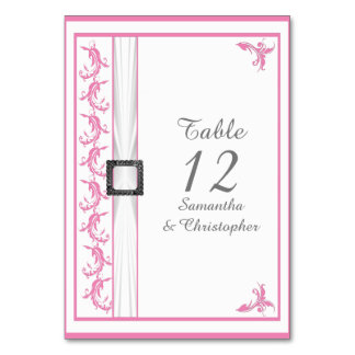 Tarjeta De Mesa Boda de encaje blanco adamascado rosa pálido
